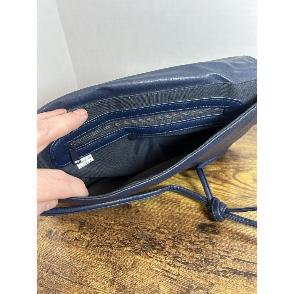 Vintage Navy Blue Shoulder Bag Clutch Purse Korea Snap Closure Retro Handbag Mod - Picture 3 of 14